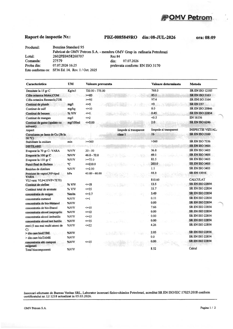 Паспорт якості А-95 — звіт від 08.07.2026